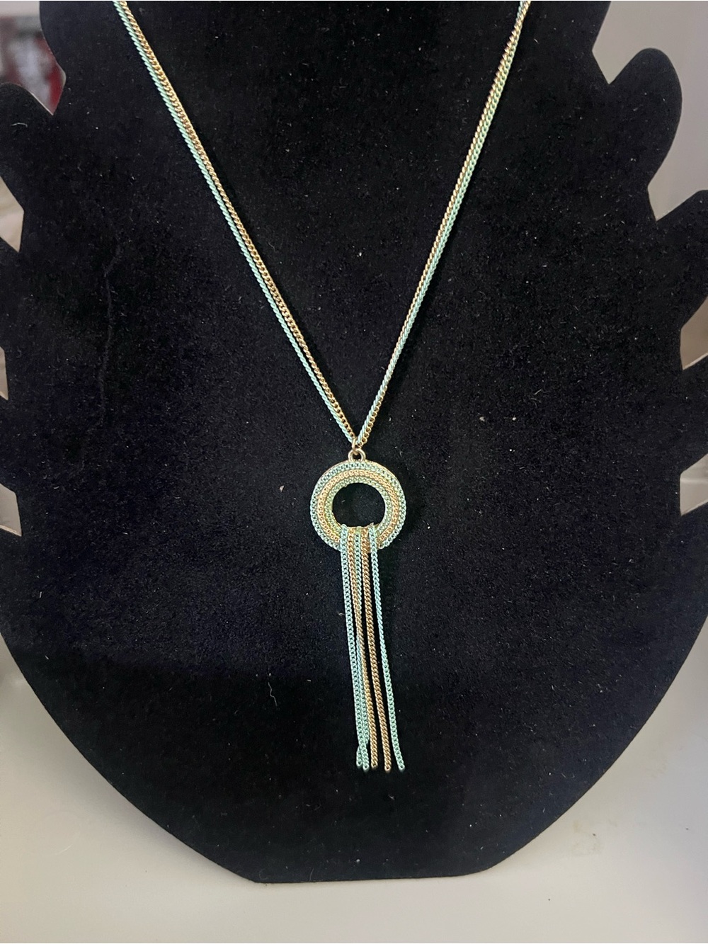Gold and Teal Circle Tassel Pendant Necklace - Women Jewelry